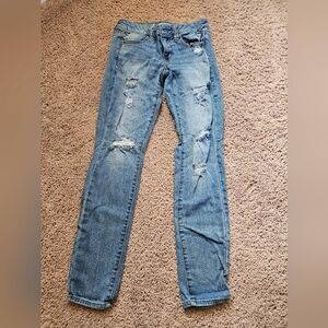 Skinny Jeans american eagle stretch small 6 womens medium blue distressed rip